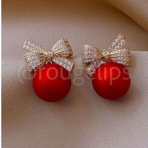 Fashion Stud Earrings Christmas Ornaments Red Yellow Gold Tone - Picture 2 of 2